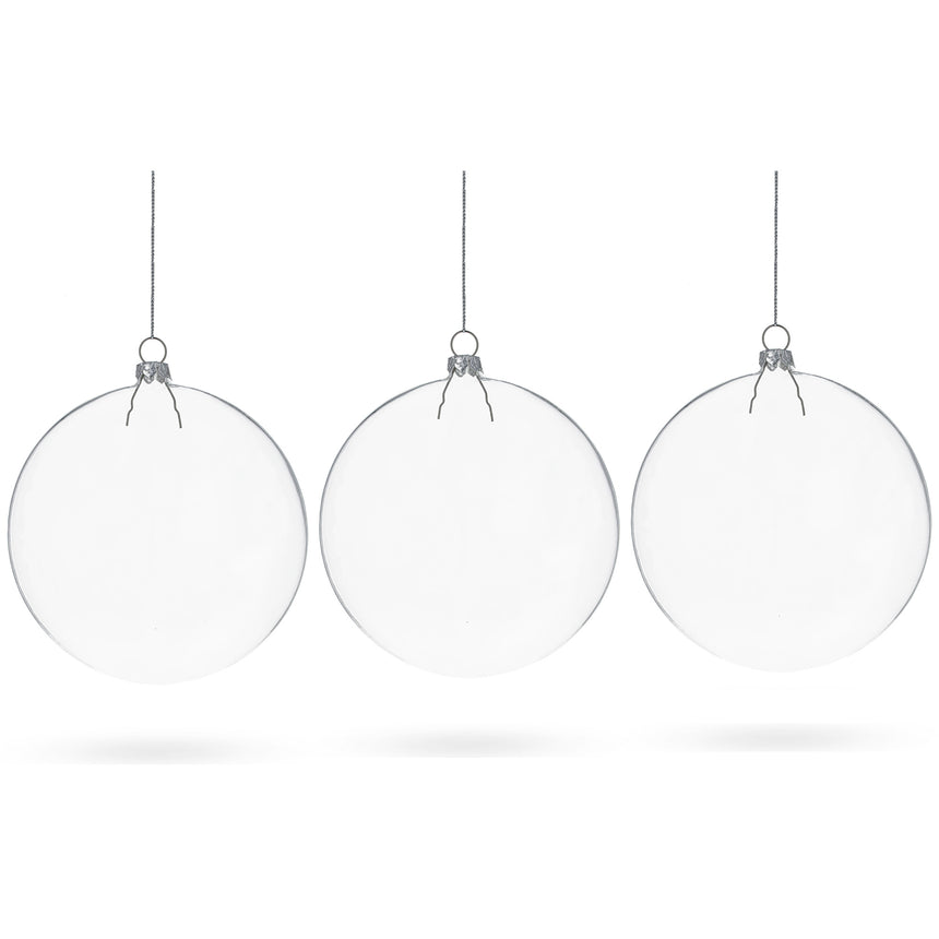 Glass Flat Disc Clear Blown Glass Christmas Ornament in Clear color Disc