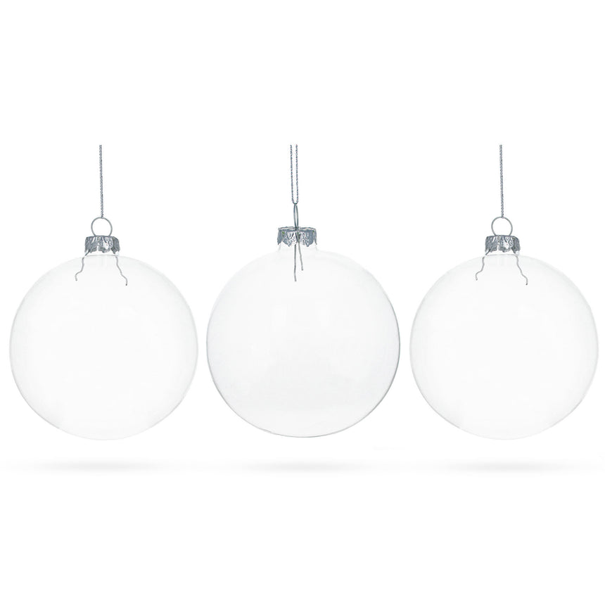 Glass Luxurious Set of 3 Clear Blown Glass Ball Christmas Ornaments 4.7 Inches (120 mm) in Clear color Round