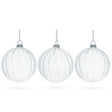 Glass Elegant Set of 3 Striped Clear Blown Glass Ball Christmas Ornaments 3.5 Inches in Clear color Round