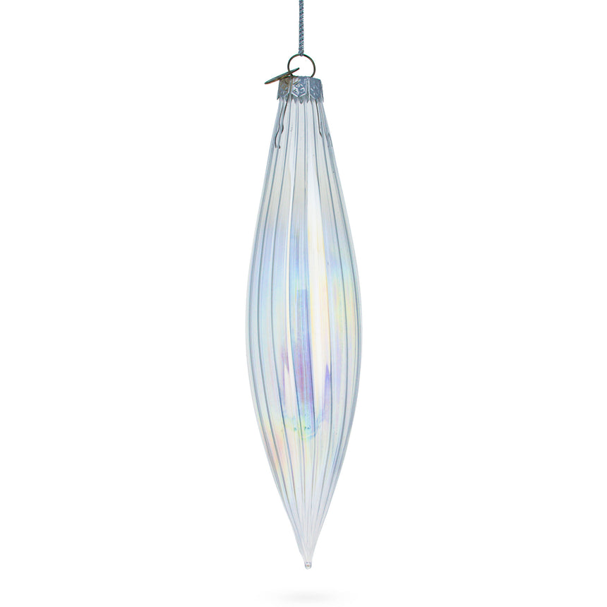 Glass Iridescent Clear Glass Icicle Christmas Ornament 6.9 Inches in Clear color