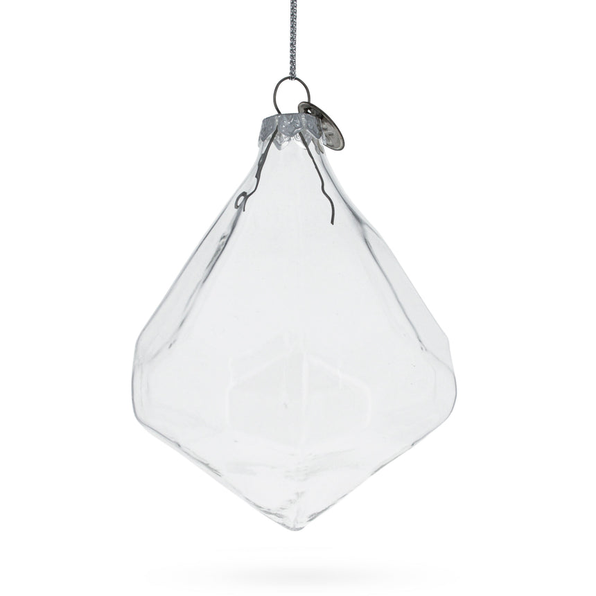 Glass Diamond Shape Clear Glass Christmas Ornament 3.6 Inches in Clear color Rhombus