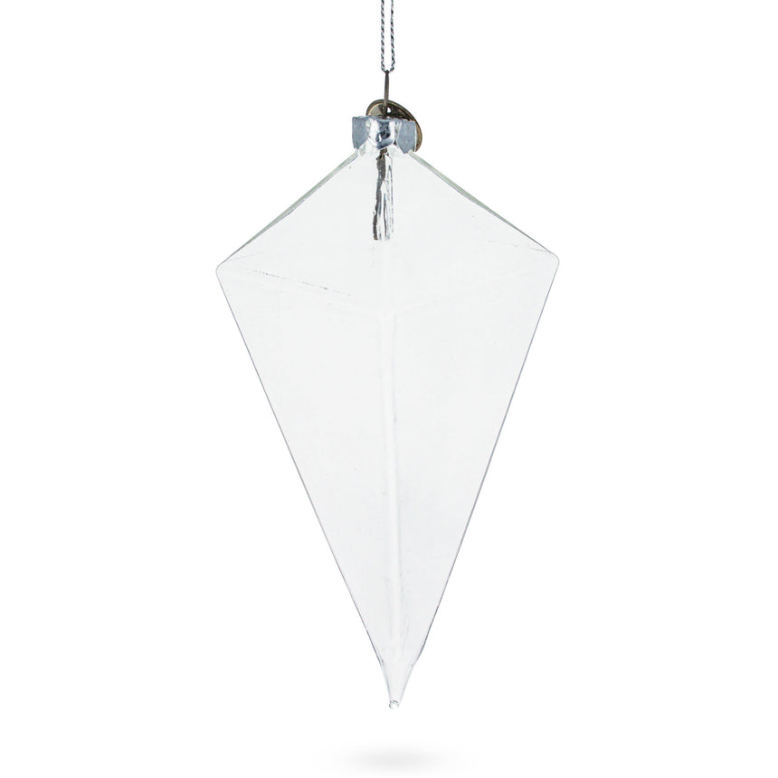 Glass Diamond Shape Clear Glass Christmas Ornament 3.6 Inches in Clear color Rhombus