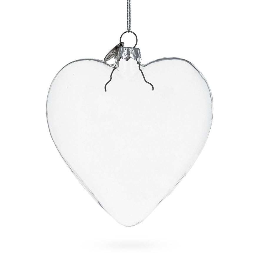 Glass Heart Shape Blown Clear Glass Christmas Ornament 4.1 Inches (105 mm) in Clear color Heart