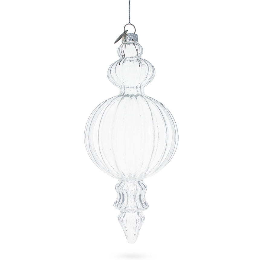 Glass Triple Finial Blown Clear Glass Christmas Ornament 6.7 Inches (170 mm) in Clear color