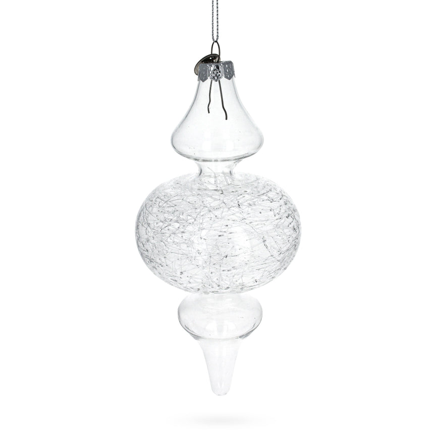 Glass Triple Oval Finial Blown Clear Glass Christmas Ornament 6.6 Inches in Clear color Finial