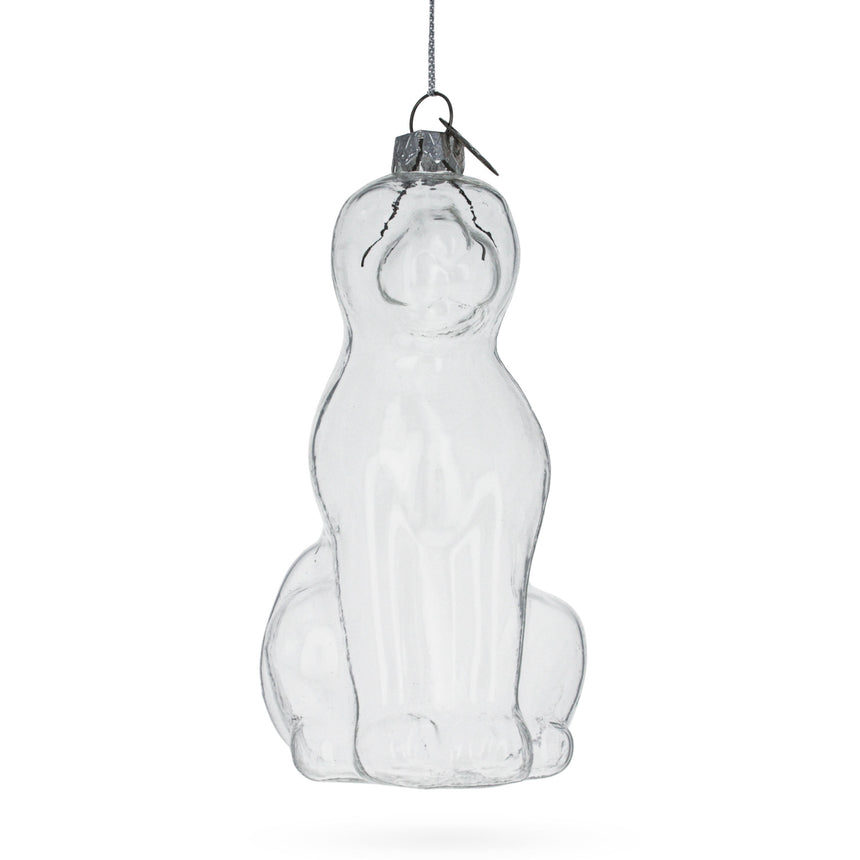 Glass Sitting Dog Blown Clear Glass Christmas Ornament in Clear color