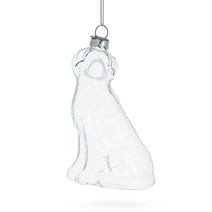 Glass Happy Dog Blown Clear Glass Christmas Ornament in Clear color