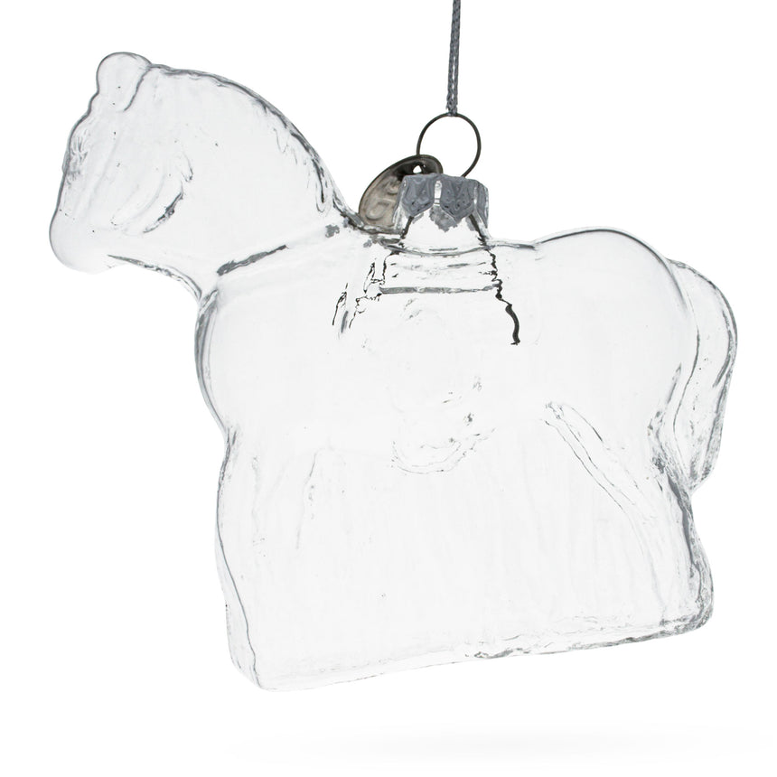 Glass Majestic Horse Clear Blown Glass Christmas Ornament in Clear color