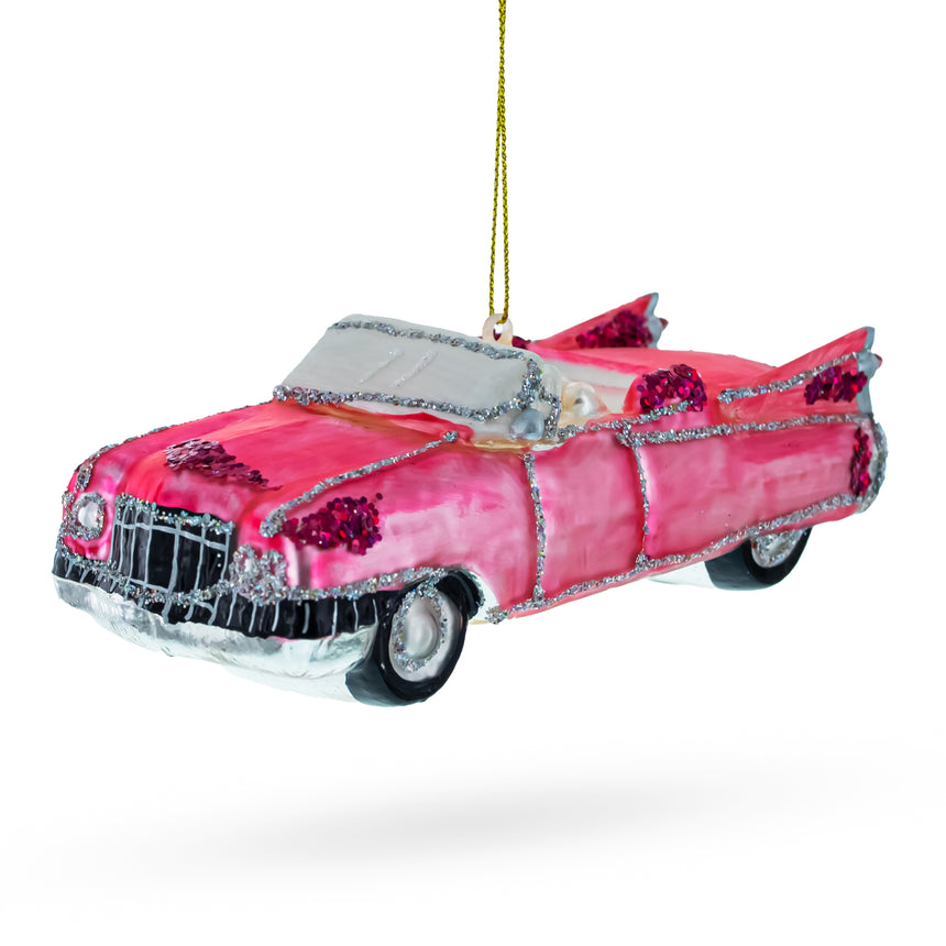 Glass Classic Convertible Retro Car Blown Glass Christmas Ornament in Pink color