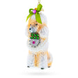 Glass Elegant Poodle with Green Bow - Blown Glass Christmas Ornament in Multi color