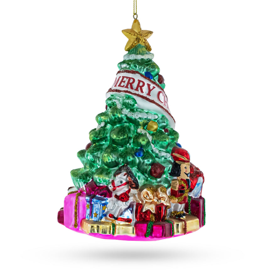 Glass Charming Christmas Tree with Gifts Glass Christmas Ornament in Multi color Triangle