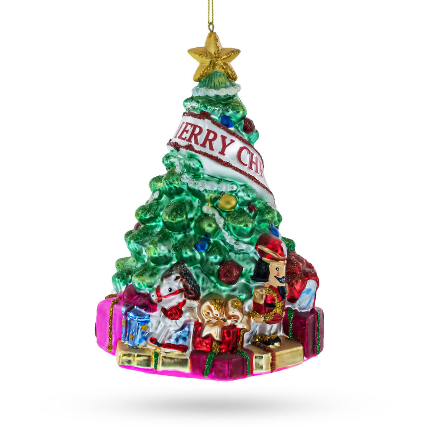 Glass Festively Decorated Christmas Tree Glass Christmas Ornament in Multi color Triangle