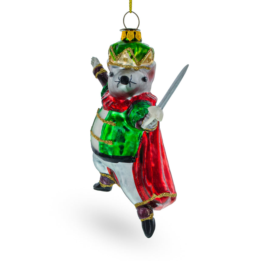 Glass Regal Mouse King Wielding a Sword Glass Christmas Ornament in Multi color