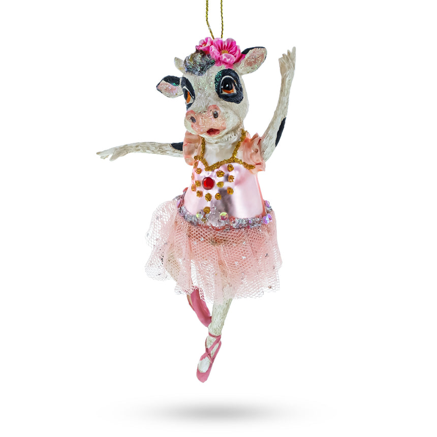 Glass Enchanting Ballerina Cow in Tutu Dancing Blown Glass Christmas Ornament in Multi color