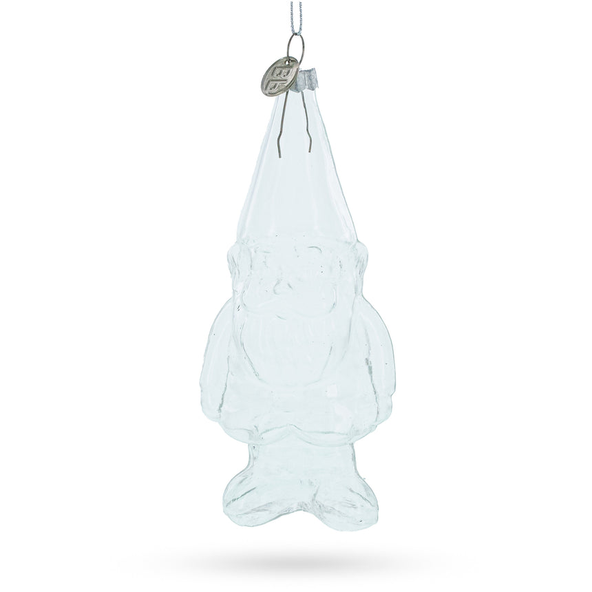 Glass Whimsical Enchanted Gnome Clear Glass Christmas Ornament in Clear color