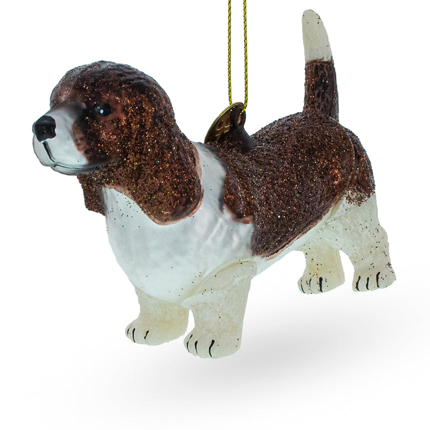 Glass Charming Brown and White Pooch Glass Christmas Ornament in Multi color