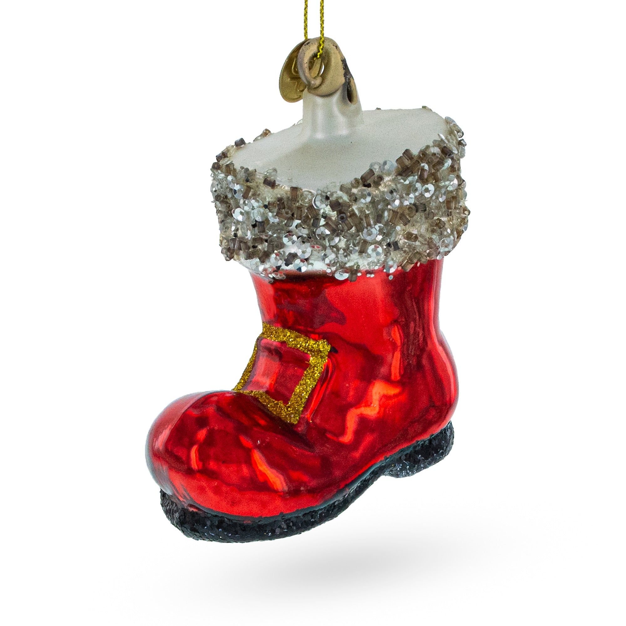 Blown glass Christmas ornament, red boots