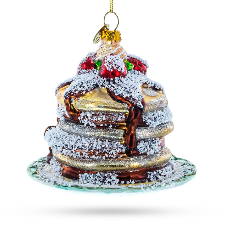 Glass Delicious Pancakes with Maple Syrup Glass Christmas Ornament in Multi color