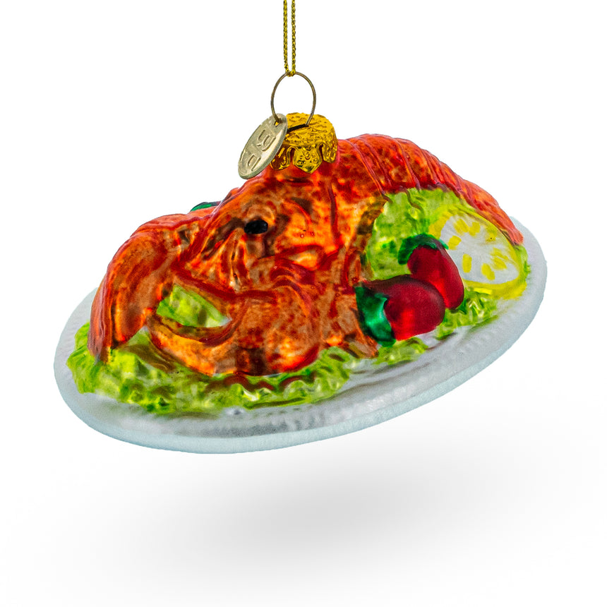 Glass Mouthwatering Red Lobster Plate Glass Christmas Ornament in Multi color