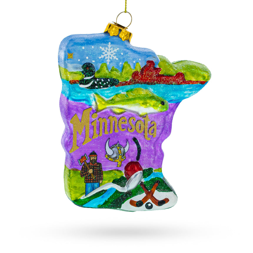 Glass Minnesota Landmarks and Icons Blown Glass Christmas Ornament in Multi color