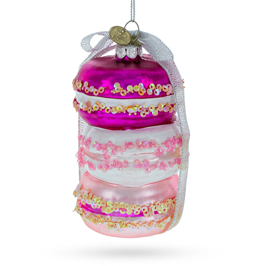 Glass Gift Wrapped Macarons Blown Glass Christmas Ornament in Pink color