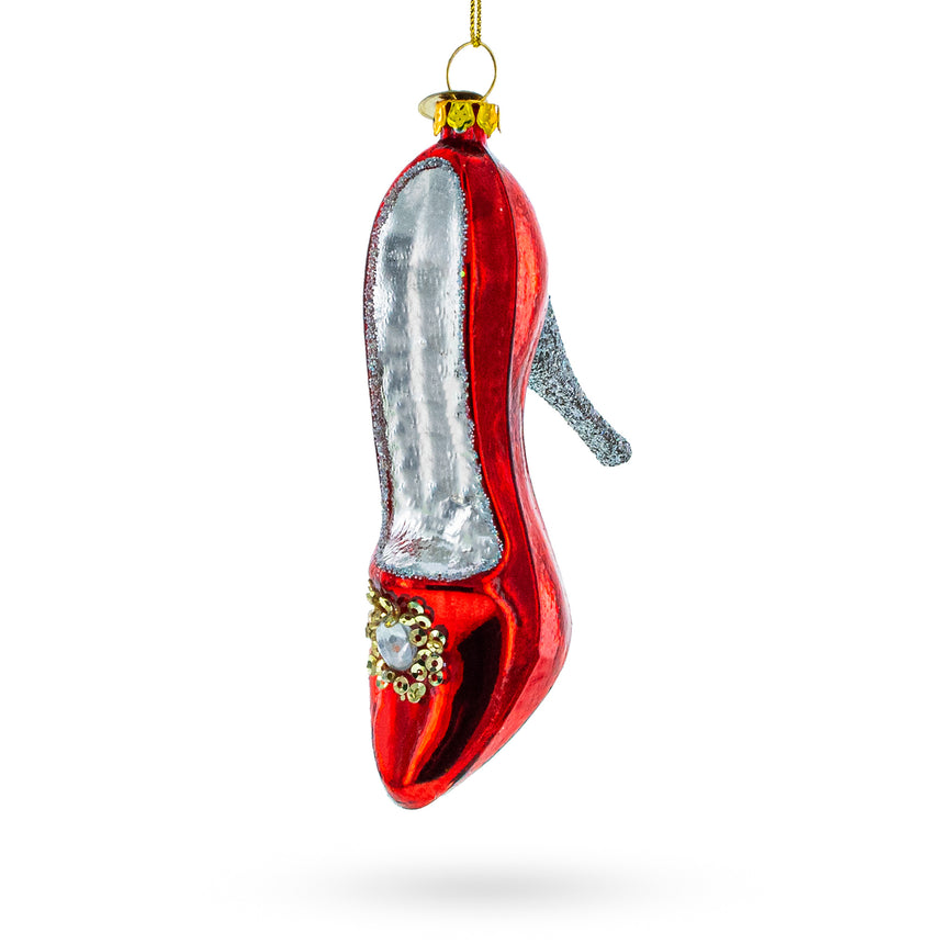 Glass Sultry Red High Heel Shoe Blown Glass Christmas Ornament in Red color