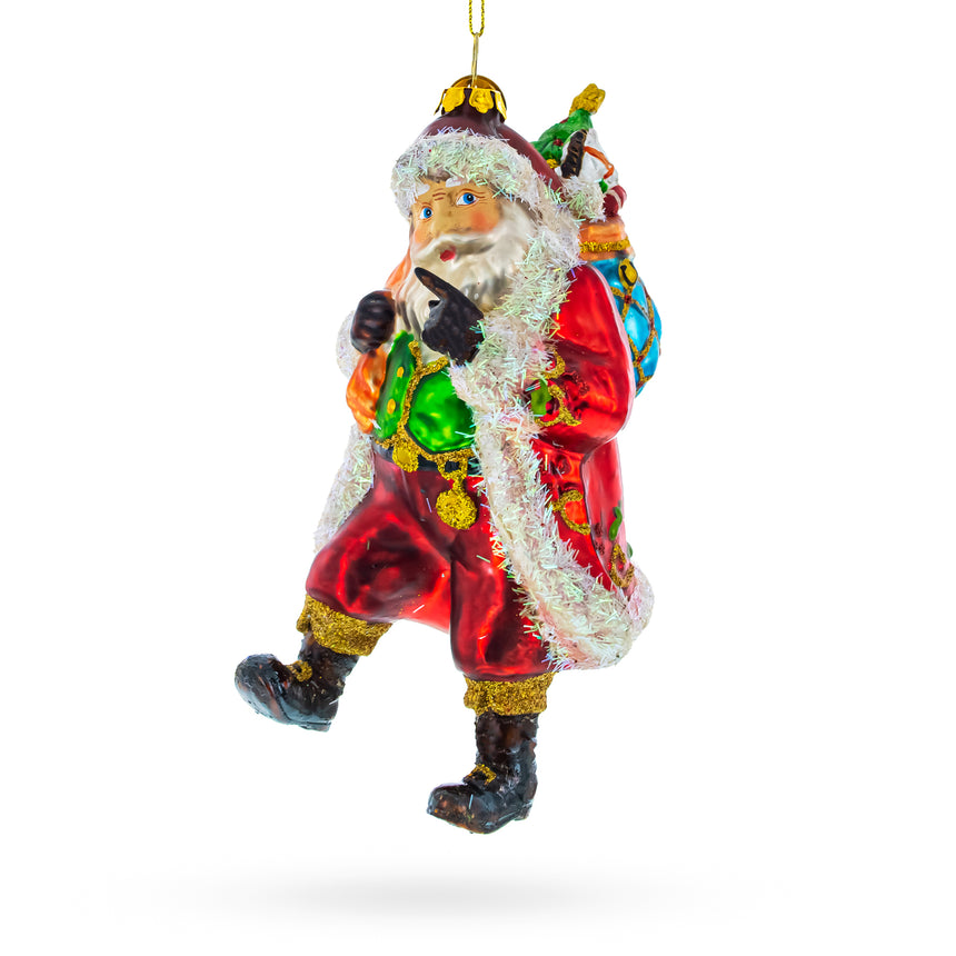 Glass Santa's Midnight Gift Delivery Glass Christmas Ornament in Multi color