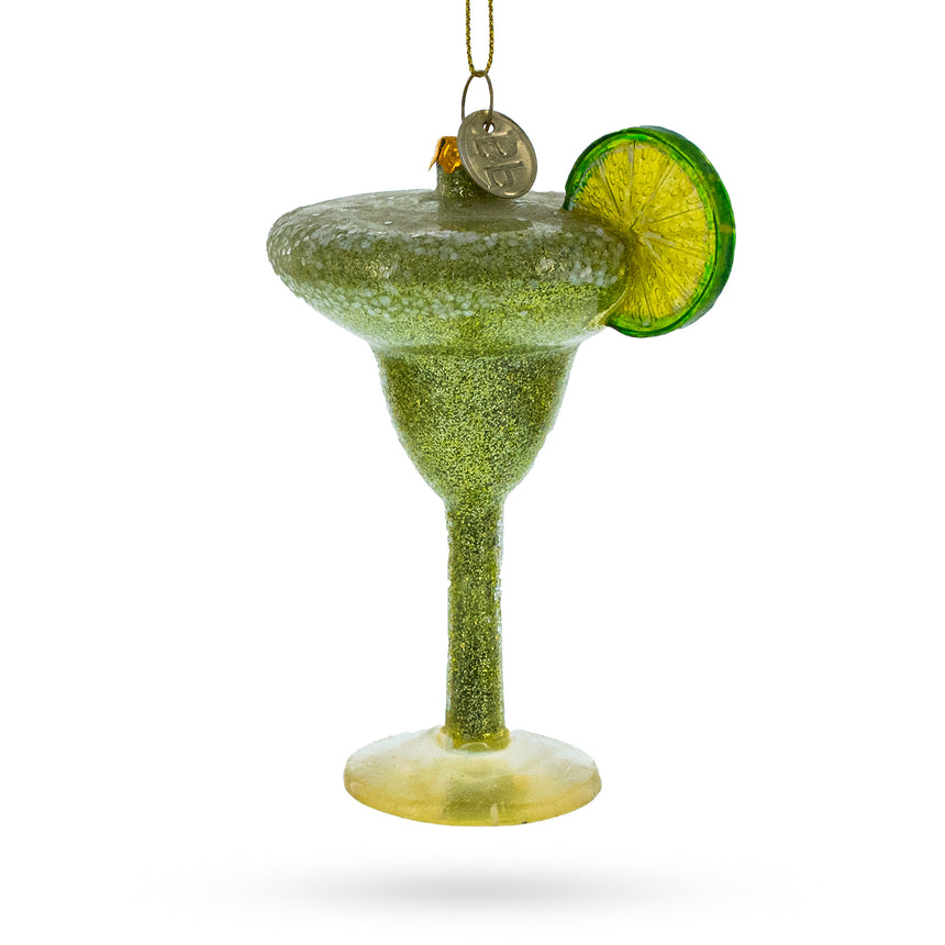 Glass Refreshing Cocktail with Lime Blown Glass Christmas in Green color