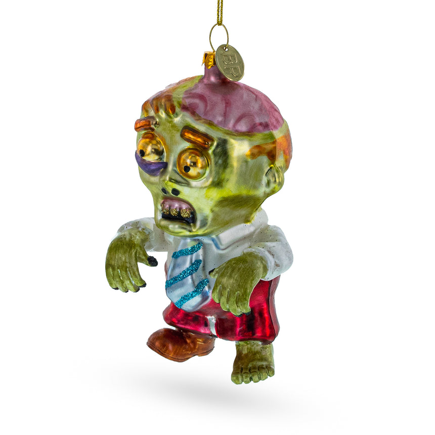 Glass Dapper Zombie in Formal Attire Glass Christmas Ornament in Multi color