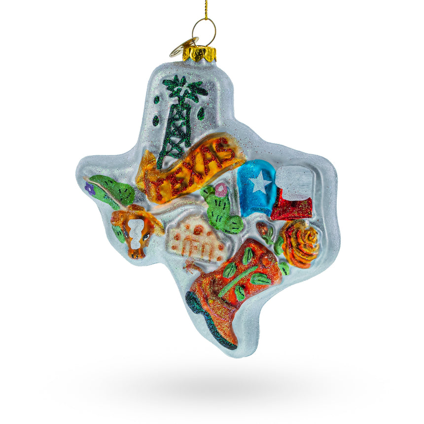 Glass Travel to the State of Texas Blown Glass Christmas Ornament in Multi color