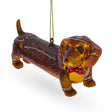 Glass Dapper Dachshund with Bow Blown Glass Christmas Ornament in Brown color