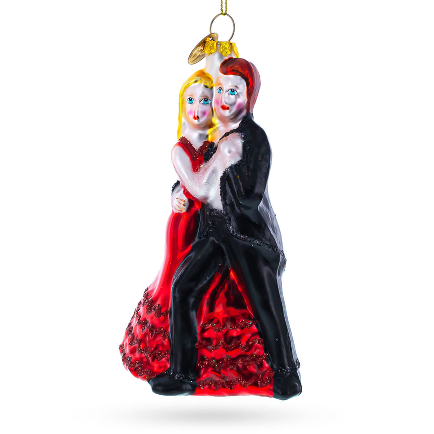 Glass Graceful Dancing Couple Blown Glass Christmas Ornament in Red color