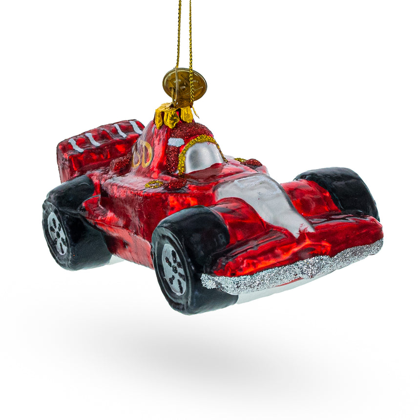 Glass Sleek Racing Sports Car Blown Glass Christmas Ornament in Red color