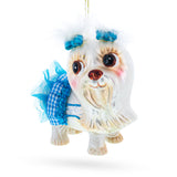 Glass Charming Yorkshire Terrier in Blue Outfit - Blown Glass Christmas Ornament in Multi color