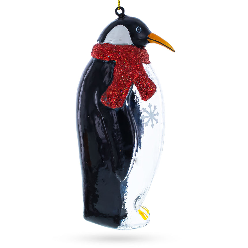 Glass Penguin with Scarf Blown Glass Christmas Ornament in Black color