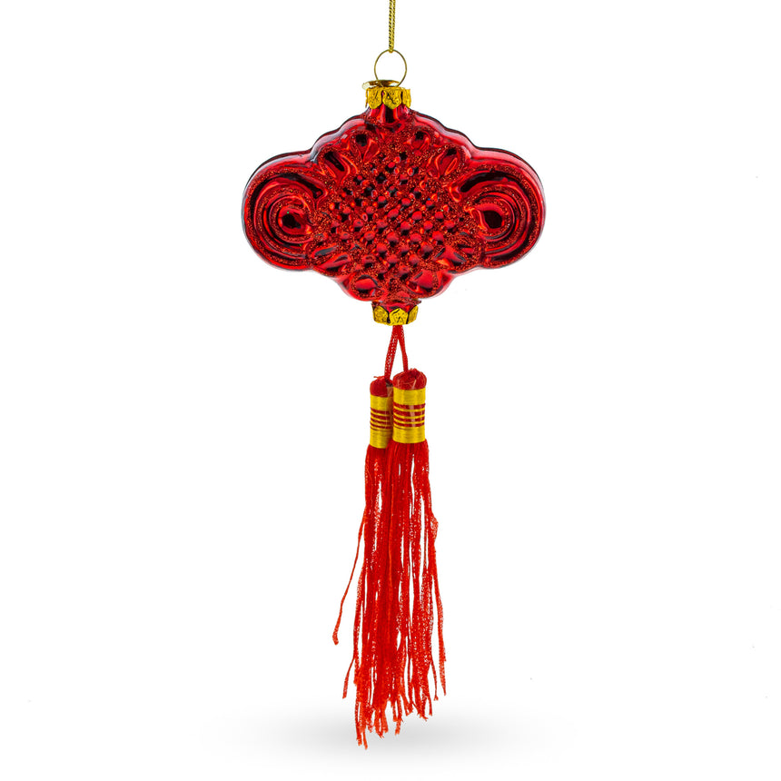 Glass Elegant Chinese Knot Tassel New Year Decoration Blown Glass Christmas Ornament in Red color