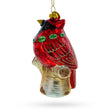 Glass Shimmering Red Cardinal on a Tree Branch Blown Glass Christmas Ornament in Red color