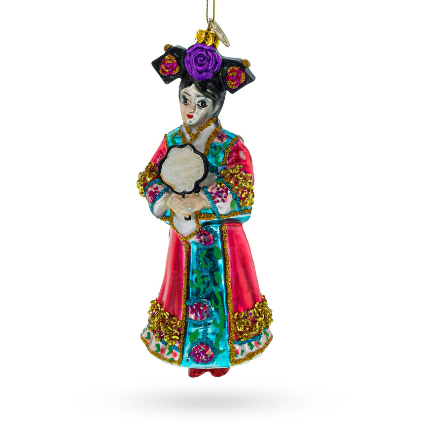 Glass Elegant Woman in Traditional Clothing Blown Glass Christmas Ornament in Multi color