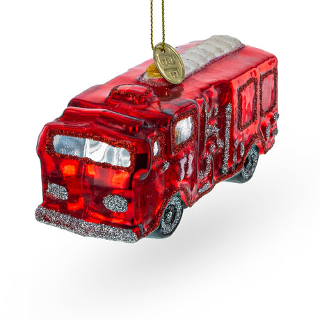 Glass Gleaming Firetruck Blown Glass Christmas Ornament in Red color