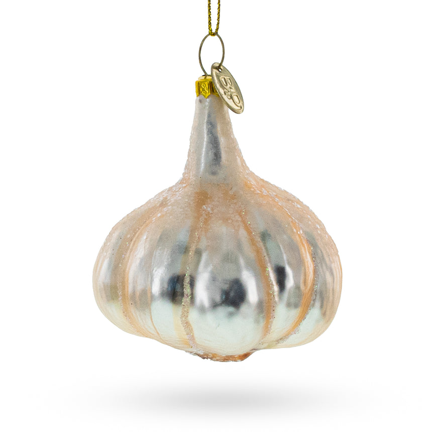 Glass Gleaming Garlic Bulb Blown Glass Christmas Ornament in Silver color