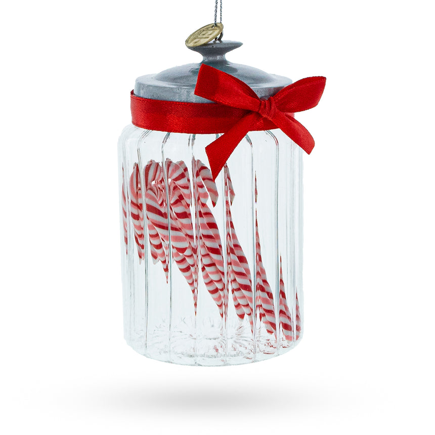 Glass Festive Candy Cane Jar Blown Glass Christmas Ornament in Multi color