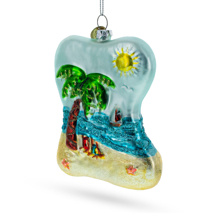 Glass Tropical Paradise Sunny Beach Escape Blown Glass Christmas Ornament in Multi color