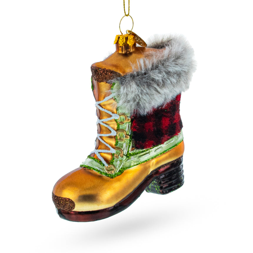 Glass Winter Furry Boot Glass Christmas Ornament in Multi color