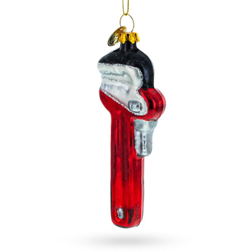 Glass Handyman's Delight: Red Adjustable Wrench Blown Glass Christmas Ornament in Red color