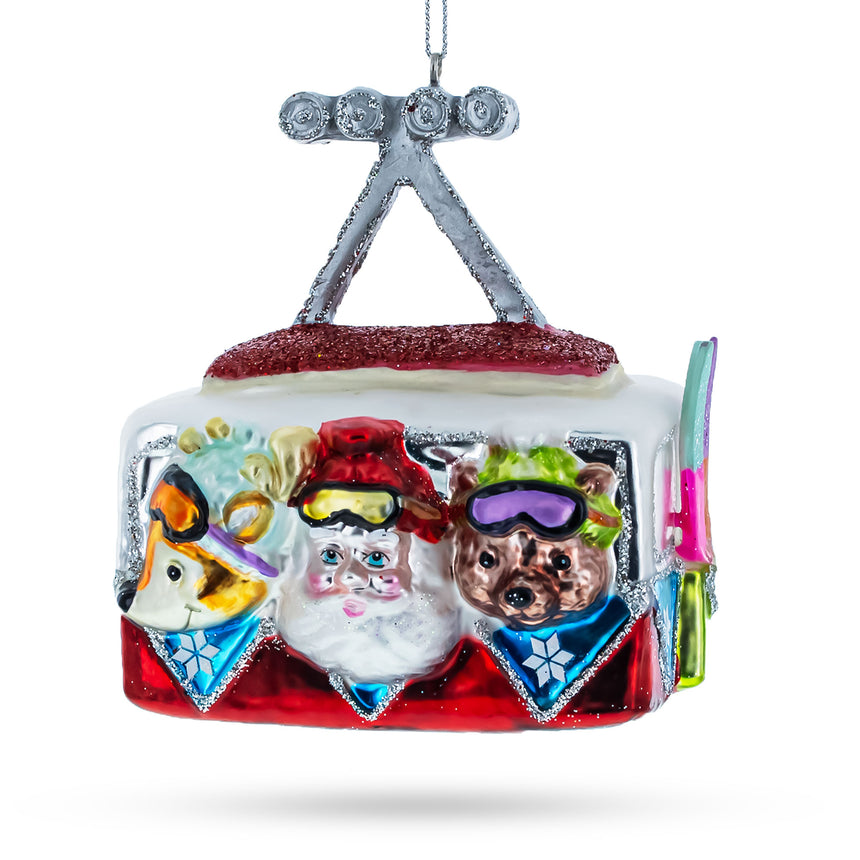 Glass Santa and Friends in a Gondola Lift Glass Christmas Ornament in Multi color