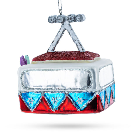 Santa and Friends in a Gondola Lift Glass Christmas Ornament ,dimensions in inches: 3.9 x 3.4 x 3.2