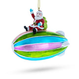 Glass Santa Riding Aerostat Blimp Blown Glass Christmas Ornament in Multi color