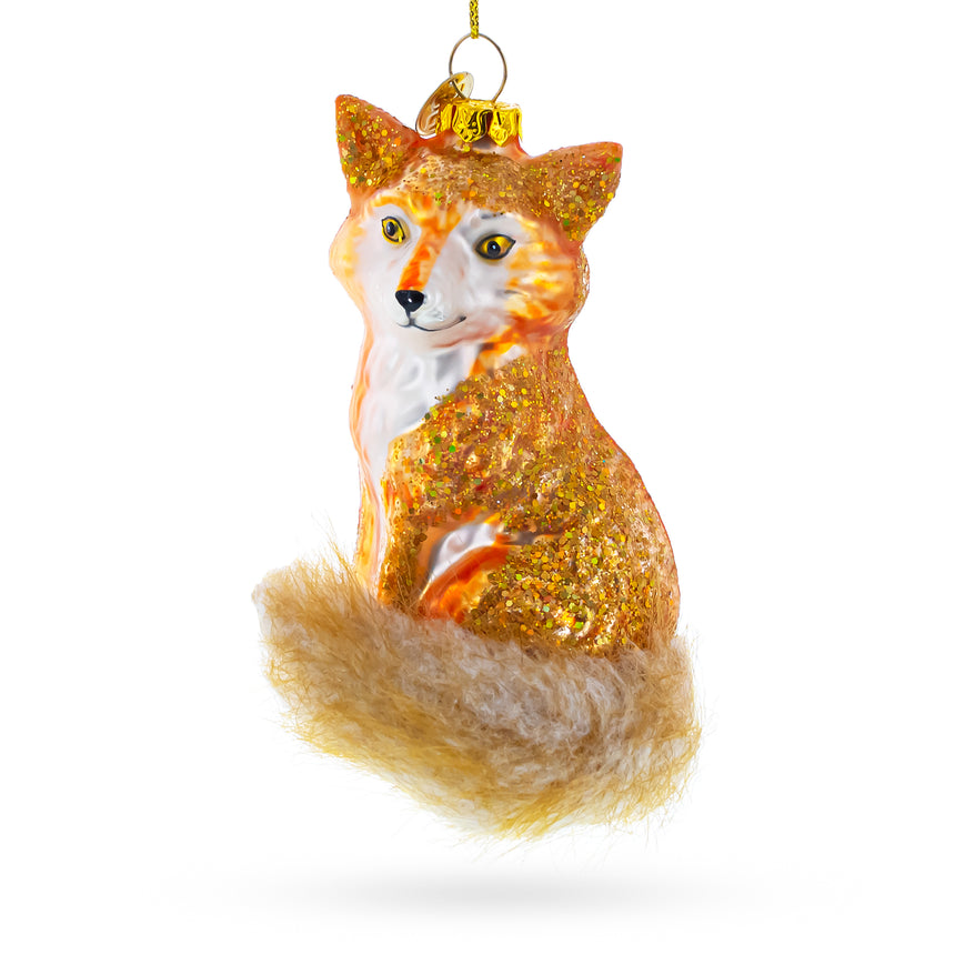 Glass Wild Fox Blown Glass Christmas Ornament in Brown color