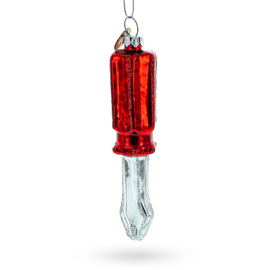 Glass Screwdriver with Red Handle Blown Glass Christmas Ornament in Multi color