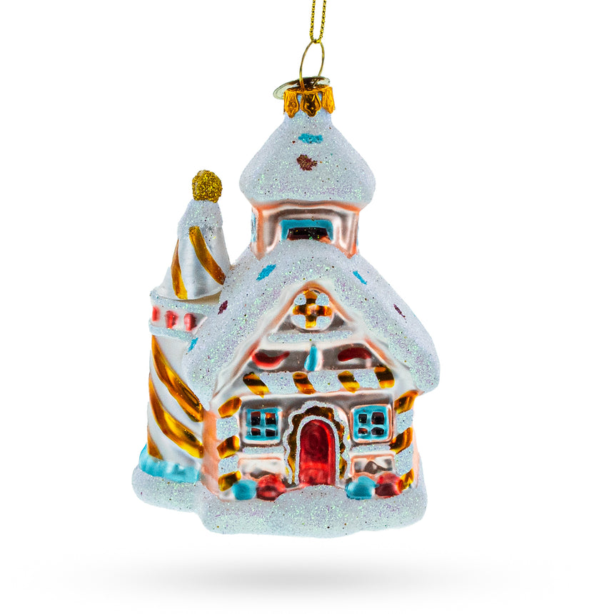 Glass Candy-Coated Gingerbread House Blown Glass Christmas Ornament in Multi color